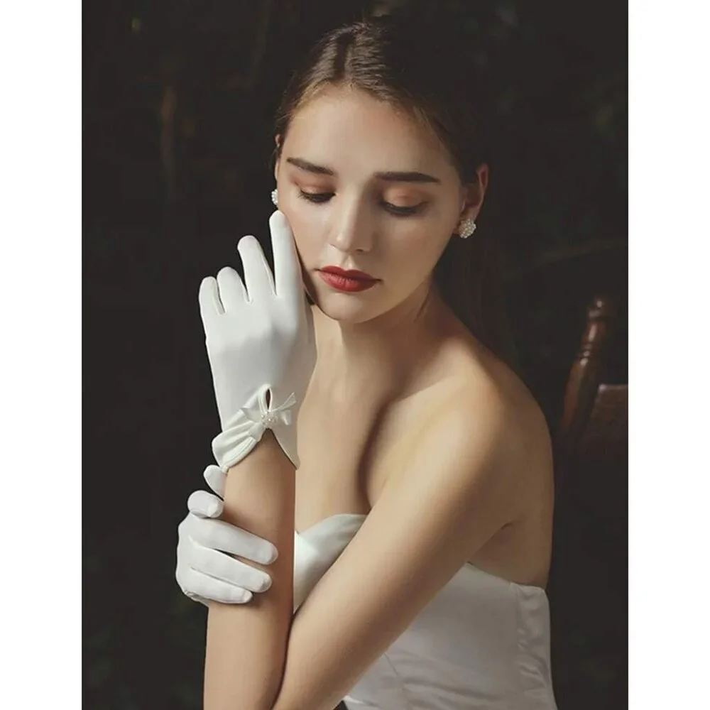 Women's Lvory-95052 Short Length Satin Wrist Gloves Stretchy Wedding Party Prom